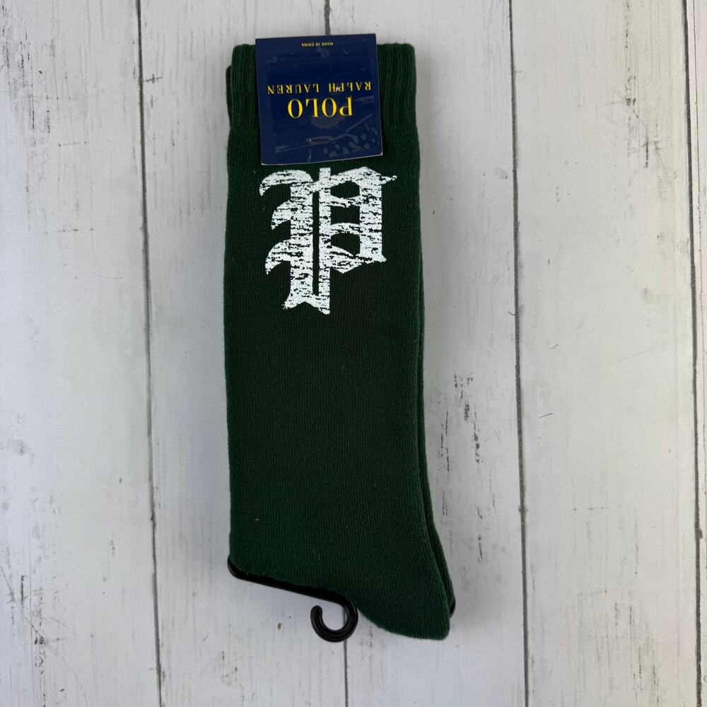 NWT Polo Ralph Lauren Forest Green OLD ENGLISH P Dress Socks Men's 10-13